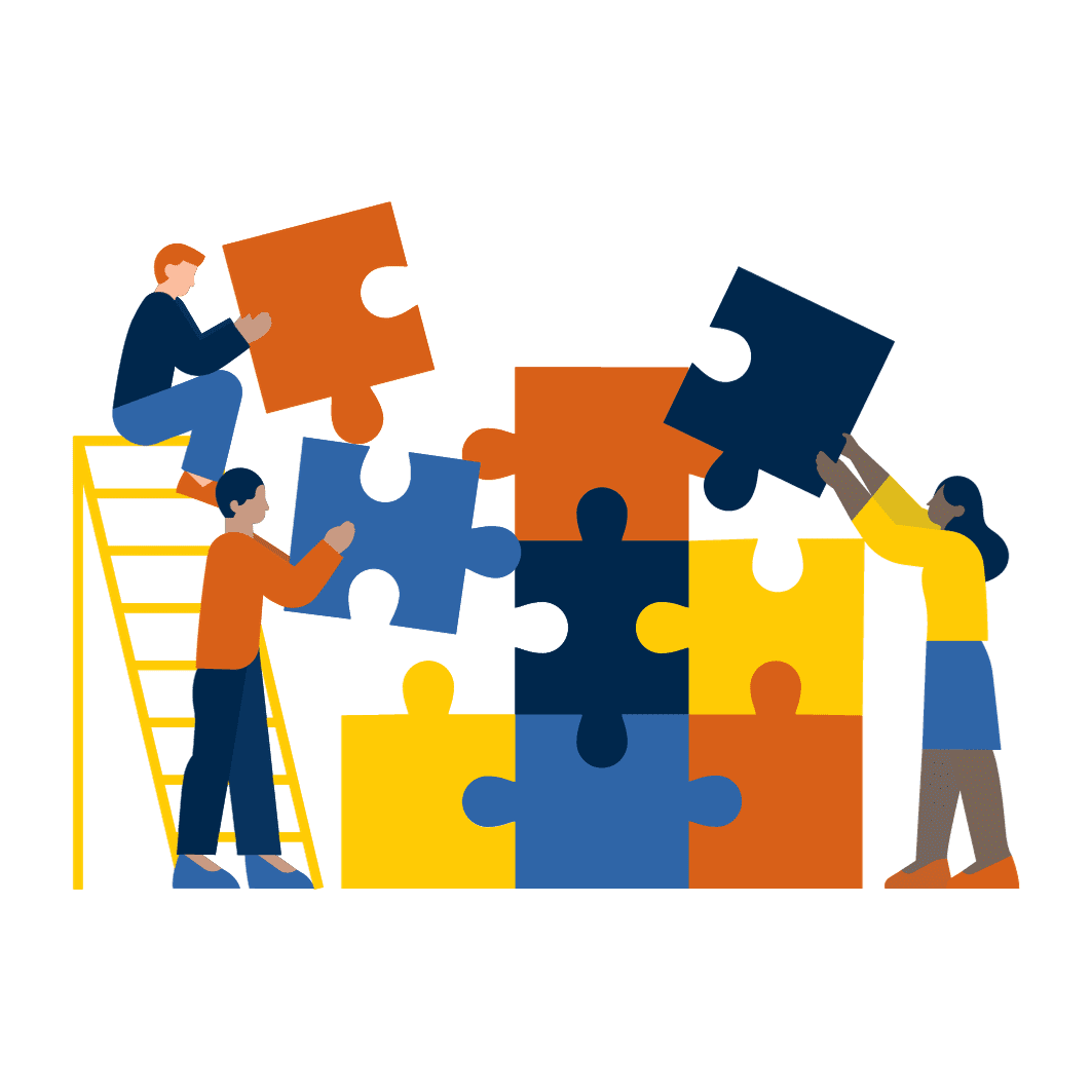 illustration of people working together to complete a jigsaw puzzle